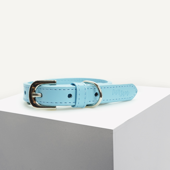 Dan & Sam: Large Light Blue Vegan Leather Dog Collar